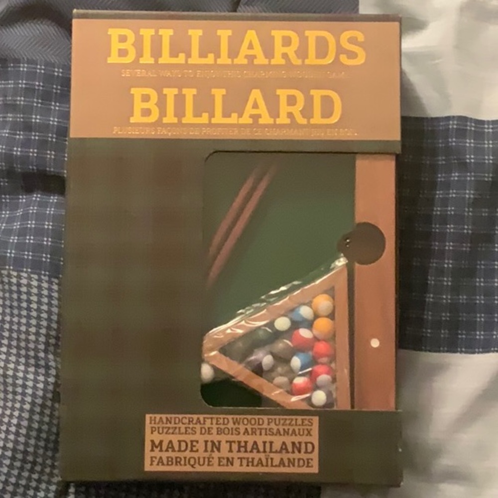 New unopened Handcrafted Wood BILLIARDS game.  Made in Thailand.